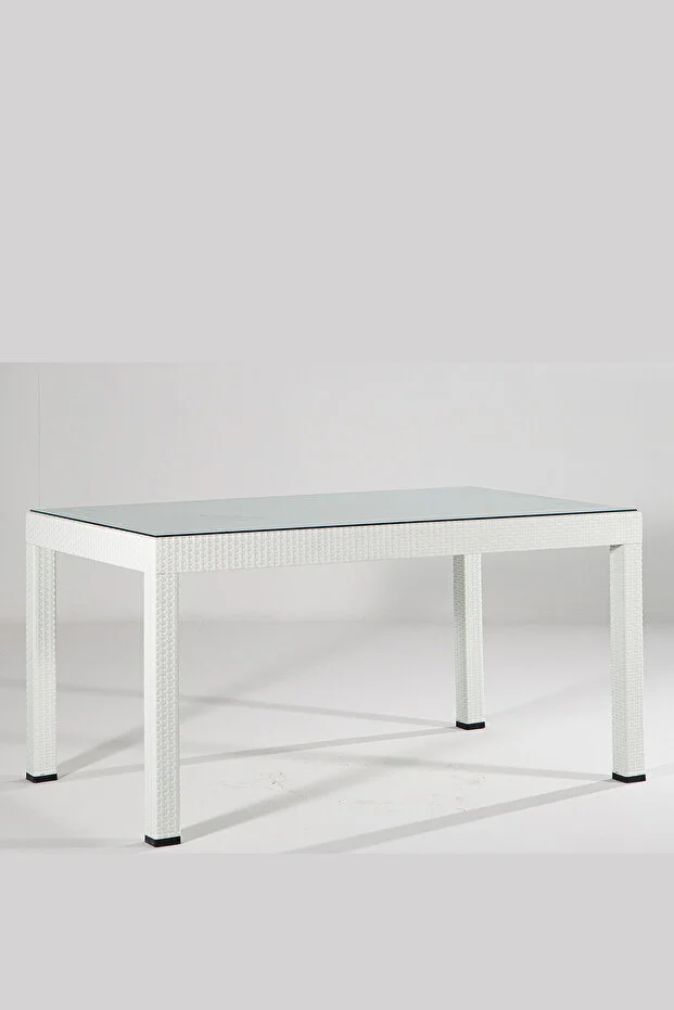 Rattan 90x150 Camlı Beyaz Masa - Bahçe&balkon&teras